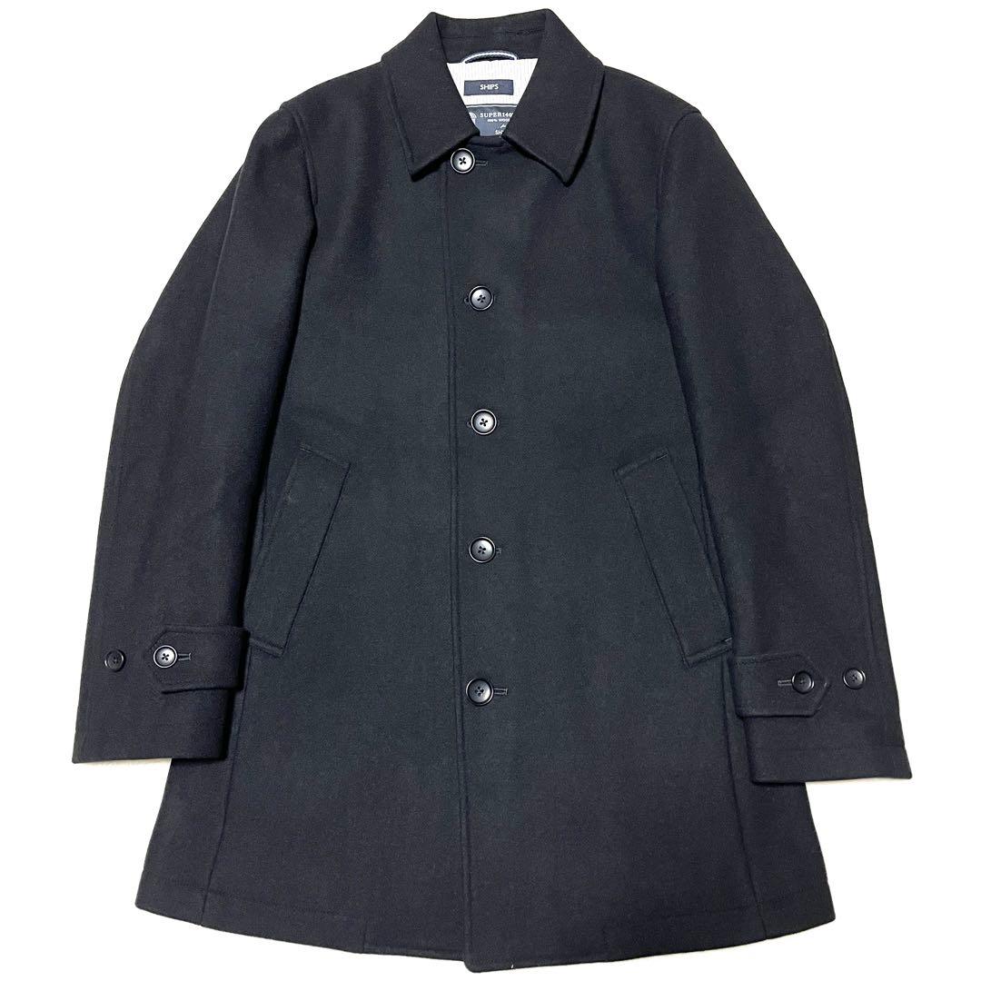 ★美品★SHIPS シップス★S140ウールハーフコート★Sサイズ★ネイビー★