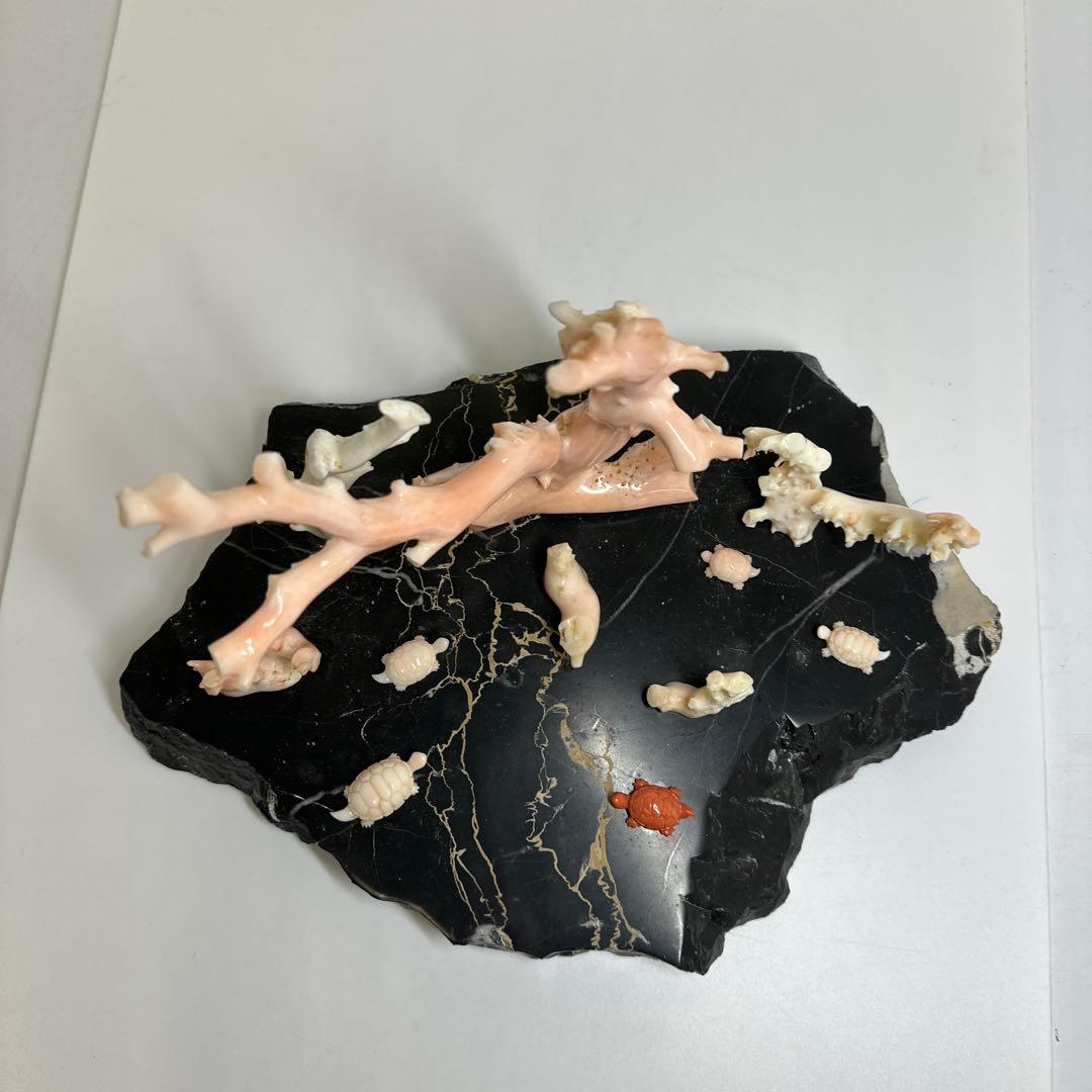 本ぼけ珊瑚　極太原木　赤珊瑚カメ　置物　約291gトコエ　東さ8-0104☆1F