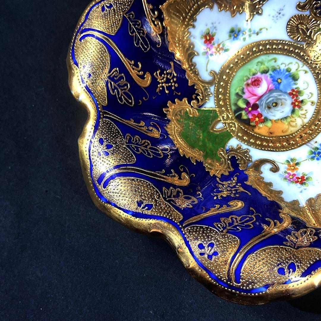 オールドノリタケ コバルト金彩　薔薇紋　鉢　美しい金盛　メープルリーフ印