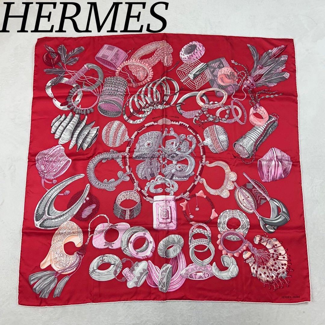 J329 新品未使用 エルメス シルク100% スカーフ レッド レディース