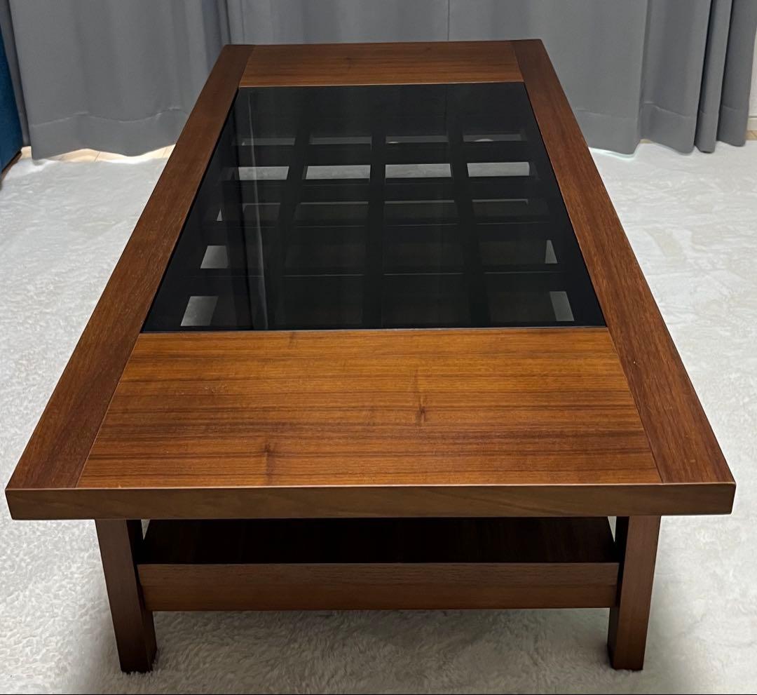 【中古家具】センターテーブル ローテーブル ガラス天板 ダークブラウン 木製