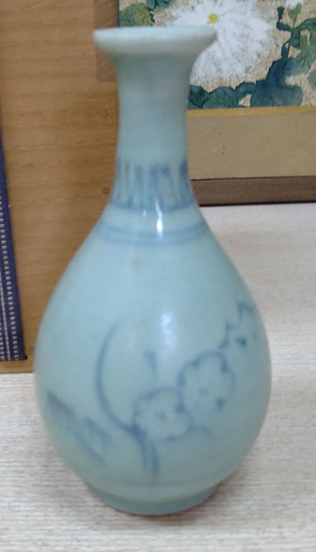 初期伊万里青磁梅松染付徳利 r5冬27