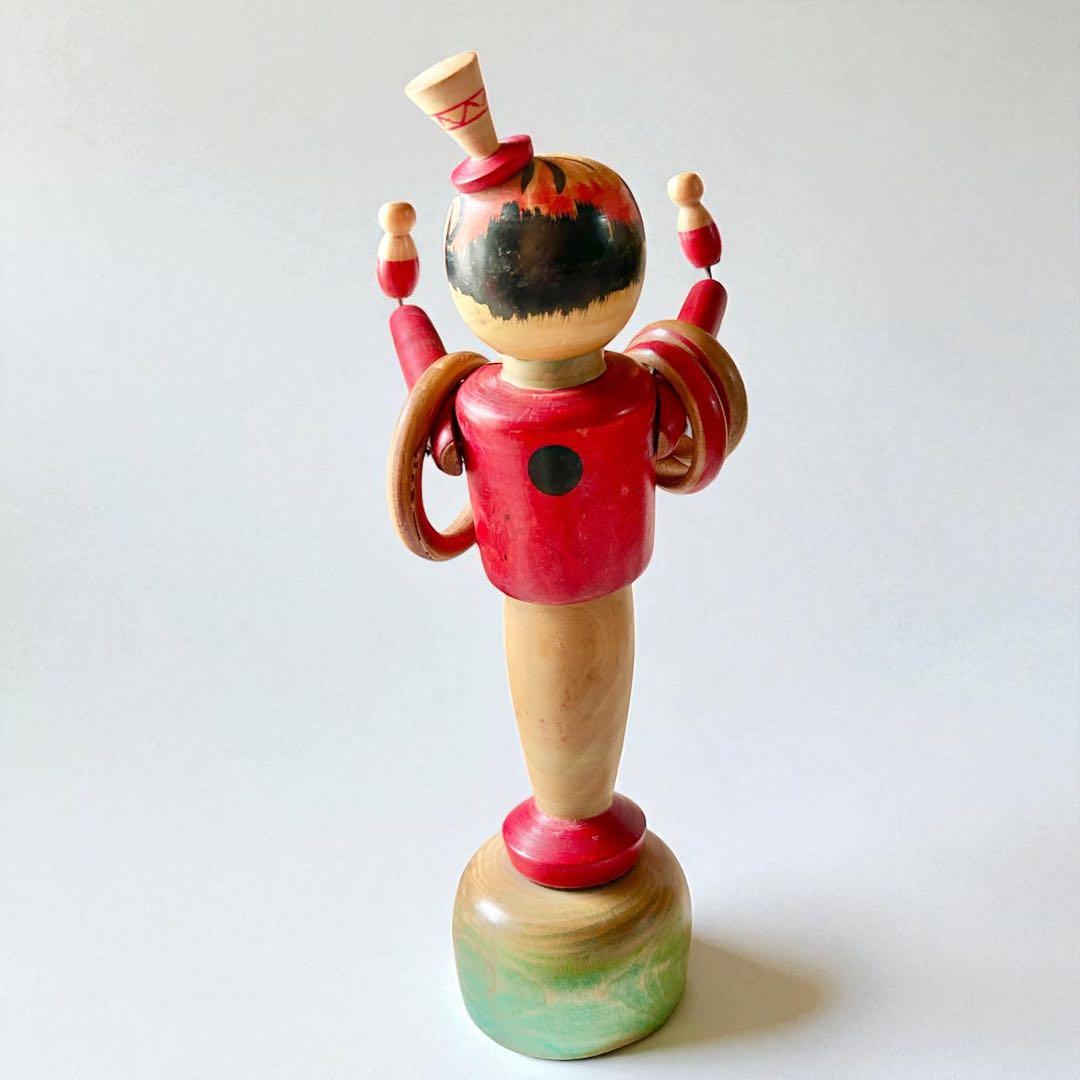 山形県郷土玩具・木地玩具《のんきな父さん》輪投げ・温海（あつみ）こけし 阿部進也