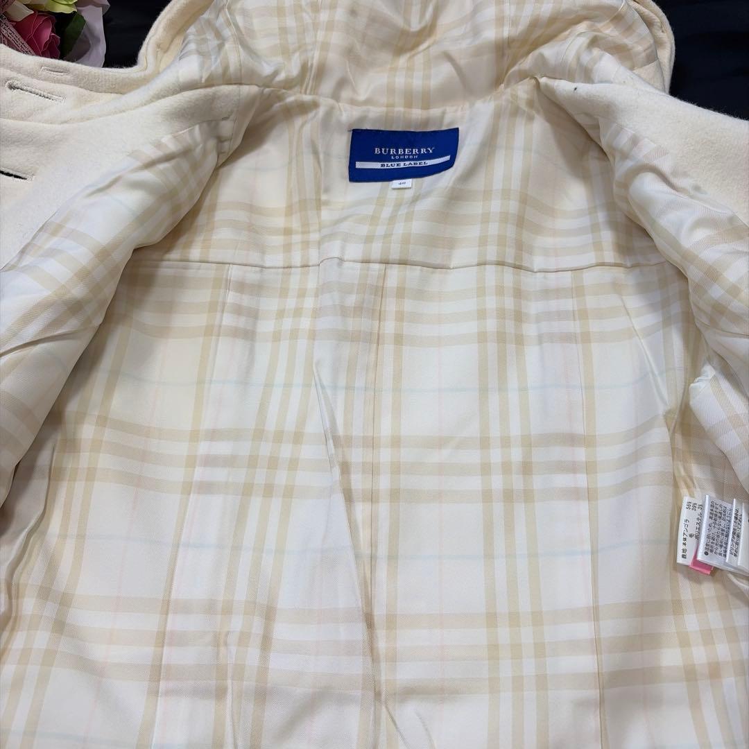 美品 BURBERRY BLUE LABALアンゴラ ホワイト フーデットコート