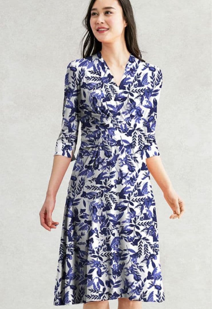 大きいサイズ Kay me ケイミー【和柄】 藍金魚　ギャザーワンピース