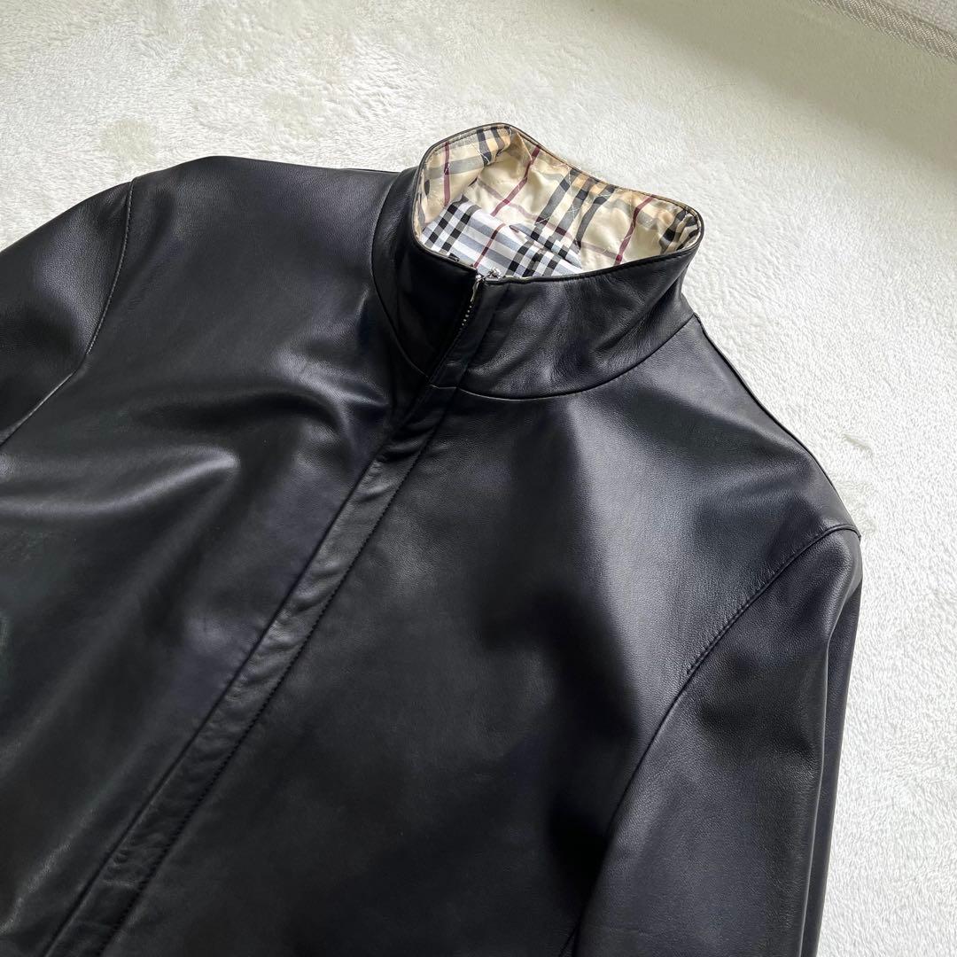 バーバリーブラックレーベル　レザーコート　ノバチェック　羊革　黒　Mサイズ