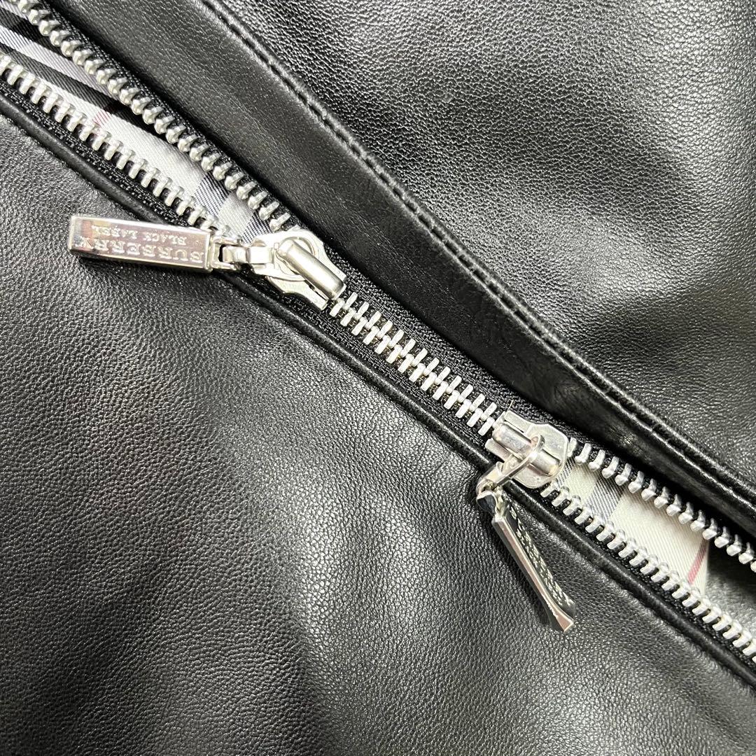 バーバリーブラックレーベル　レザーコート　ノバチェック　羊革　黒　Mサイズ