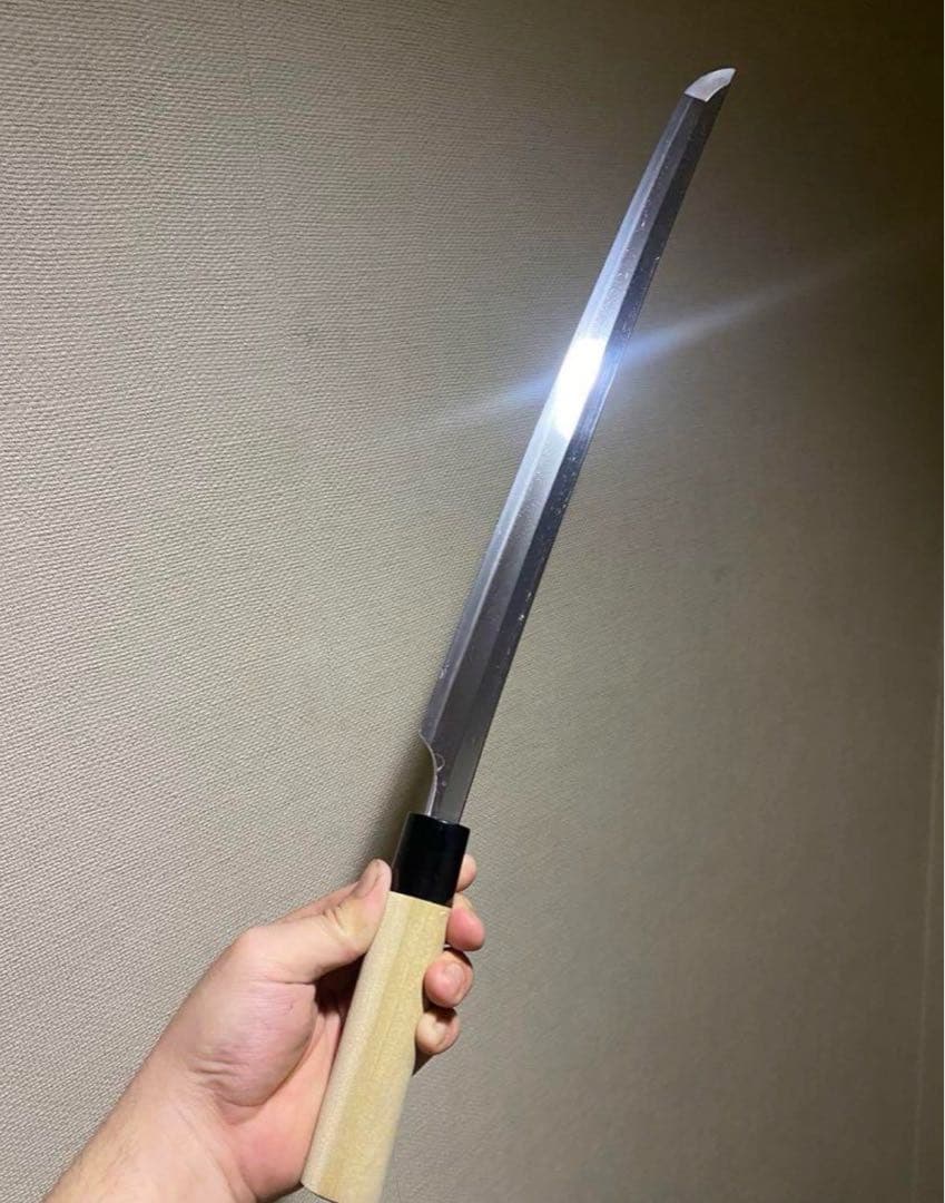 玉鋼製包丁　鑑賞用美術研磨。両鎬　鮪包丁　刺身包丁　黒檀柄　尺2〜5寸