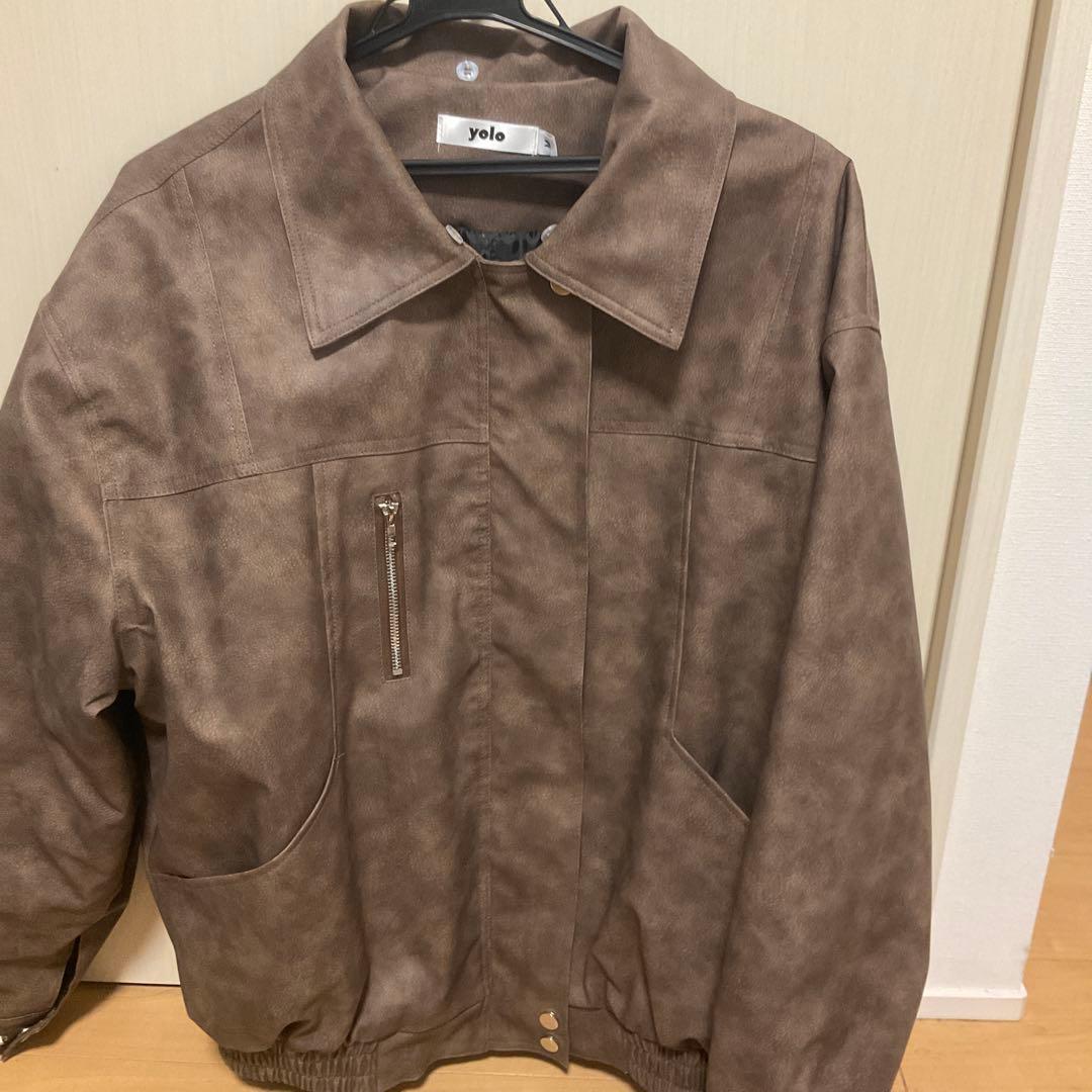yolo レザー ジャケット ブラウン ファー付き