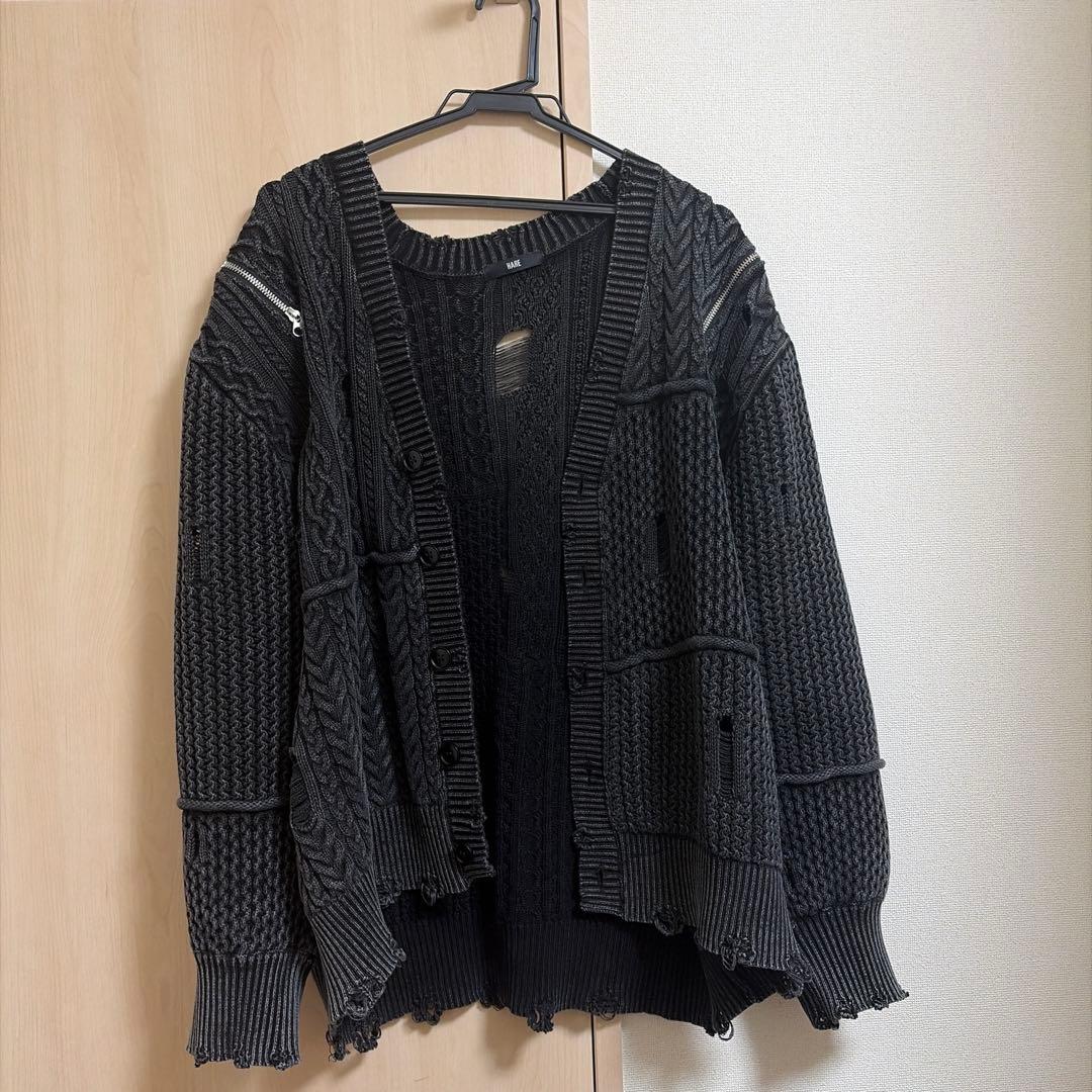 HARE BIGダメージZIPカーディガン(ブラック系その他)