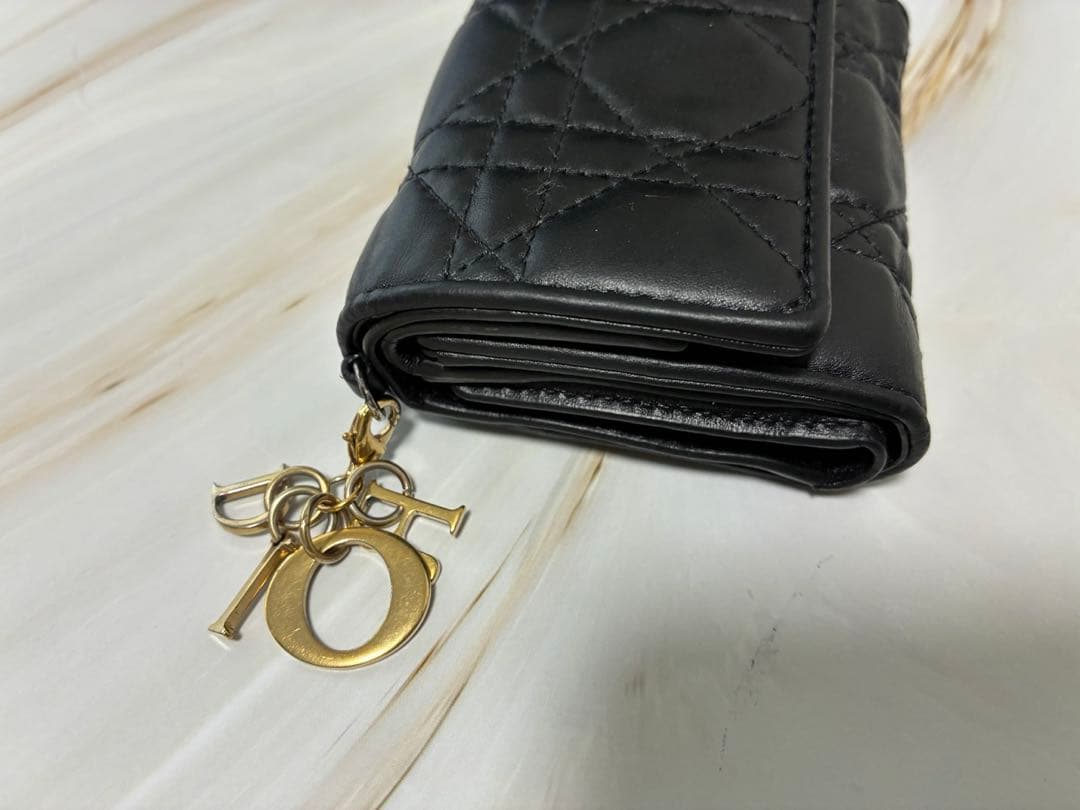 ま*る様 Dior ロータスウォレット カナージュ 三つ折り財布 ブラック