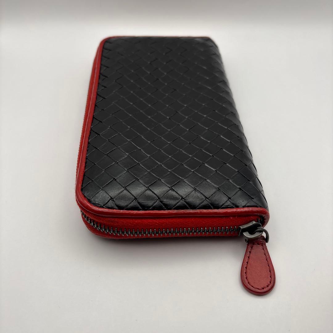 ◆正規品◆ボッティガヴェネタイントレチャート ラウンドファスナー長財布ブラック