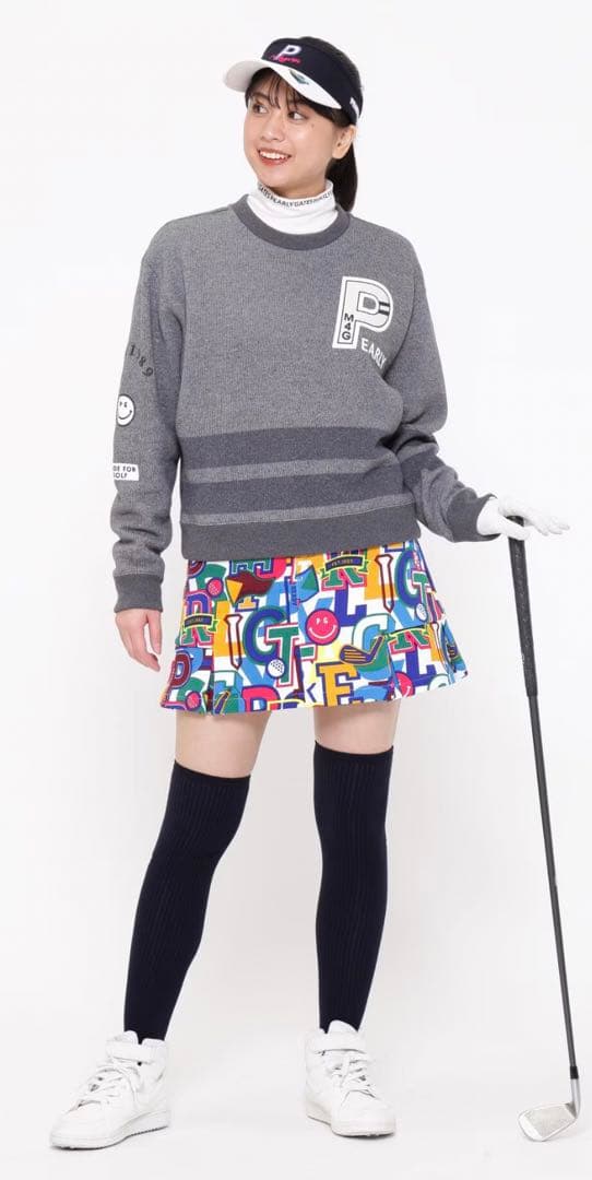 パーリーゲイツ カルゼジャガード裏起毛 スカート ＜カレッジロゴ＞ 総柄 0