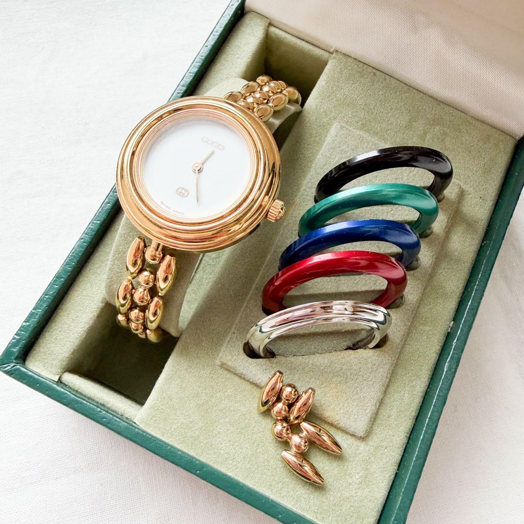 箱・ギャランティ・説明書付き！GUCCI■チェンジベゼル　レディースウォッチ