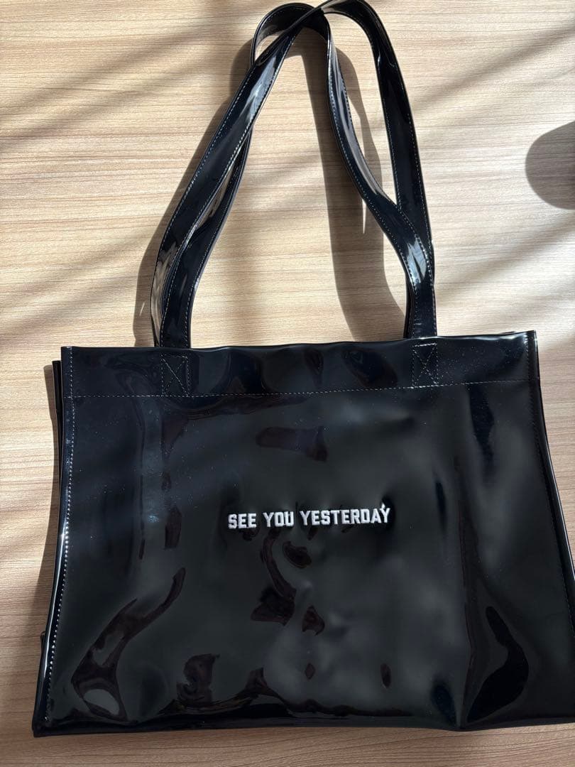 ね*こ様 ブラックトートバッグ SEE YOU YESTERDAY