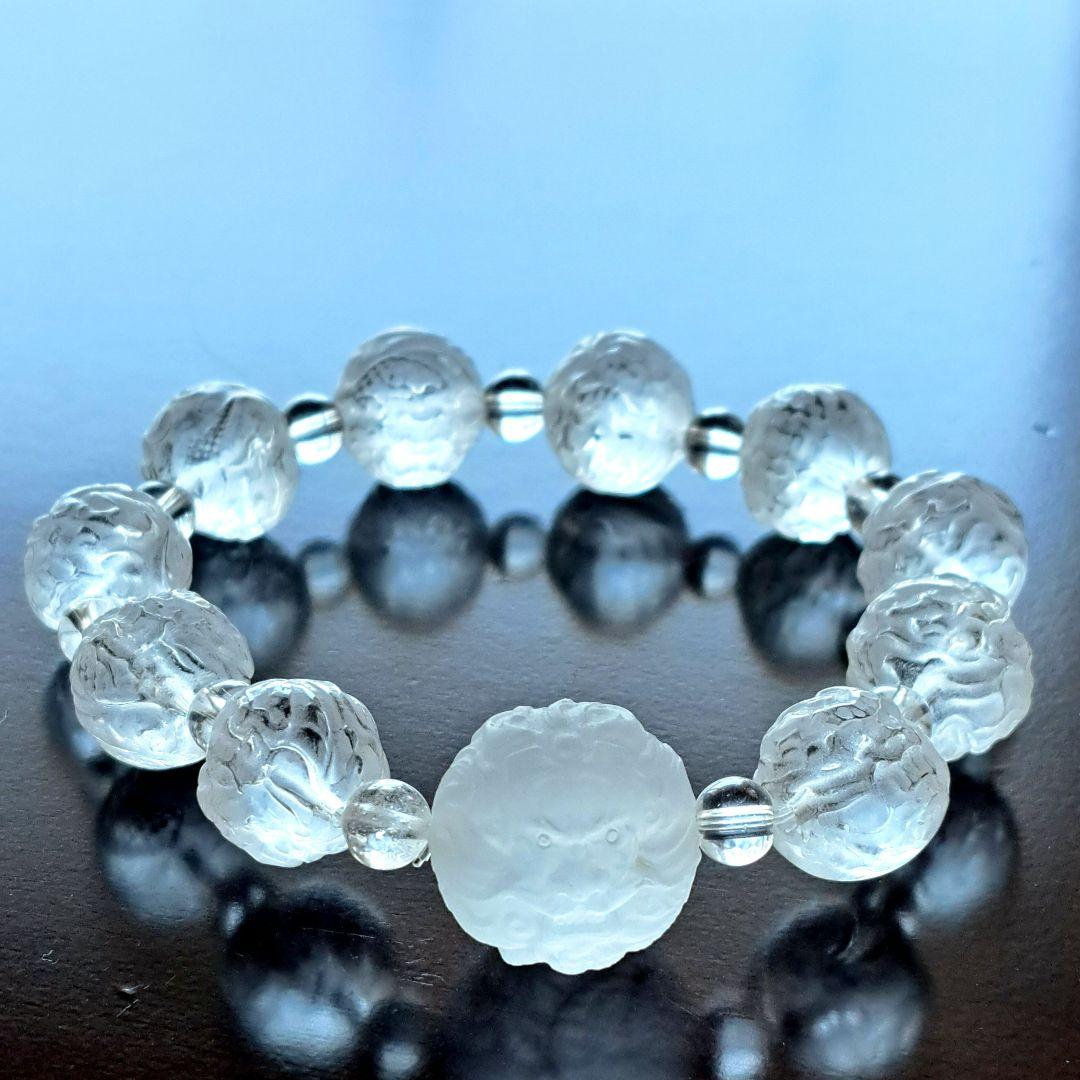 龍彫り水晶 ブレスレット 浮かし彫り ヒマラヤ水晶入り 大玉ドラゴン