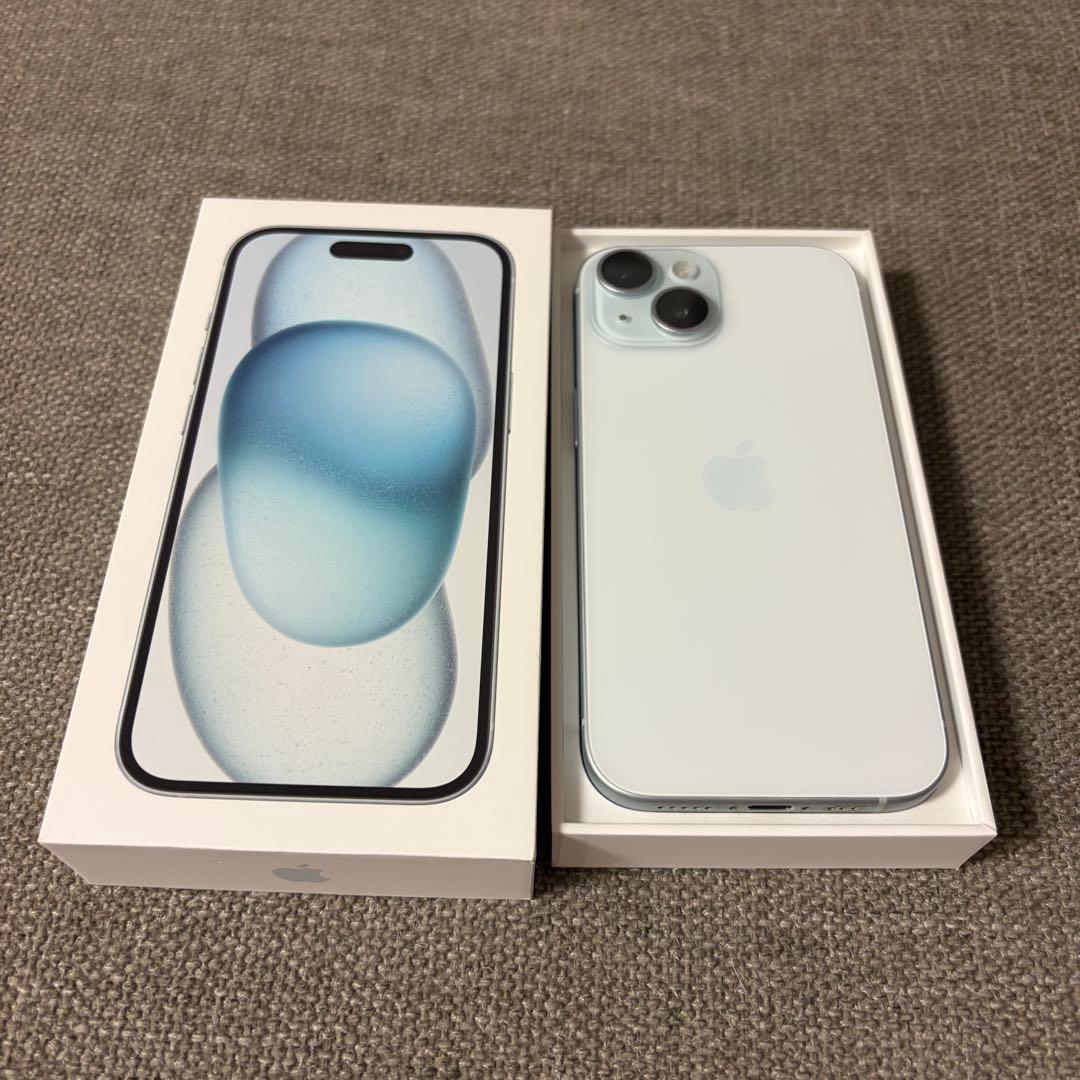 Apple iPhone 15 128GBブルー 本体 箱 ケーブル ケース付き