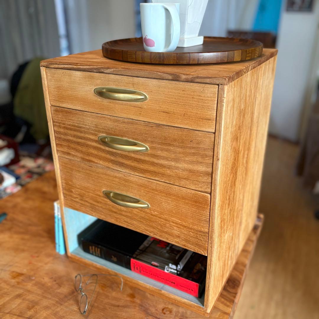 【ビンテージ木製4段チェスト】総無垢材×蜜蝋×金属取手 引き出し収納