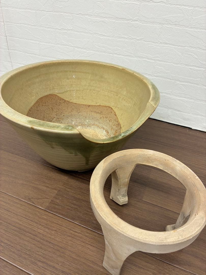 陶器 風炉 五徳付き 茶道具 紋入り