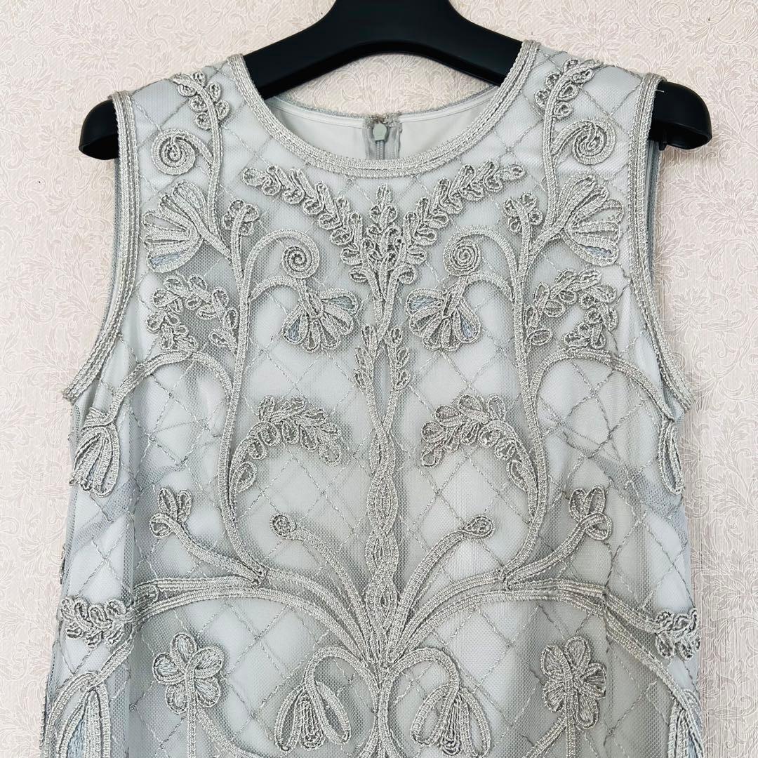 美品★ANAYI アナイ　ワンピース　テープ刺繍 ドレス【36】 シルバーグレー