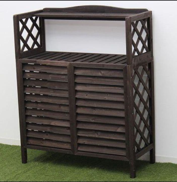 棚付き木製室外機カバー　ダークブラウン