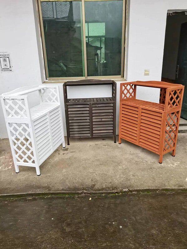 棚付き木製室外機カバー　ダークブラウン