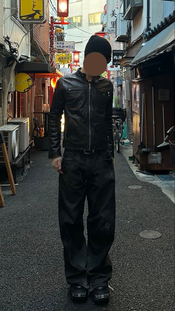 00s archiveブラックレザーシングルライダースジャケット 本革