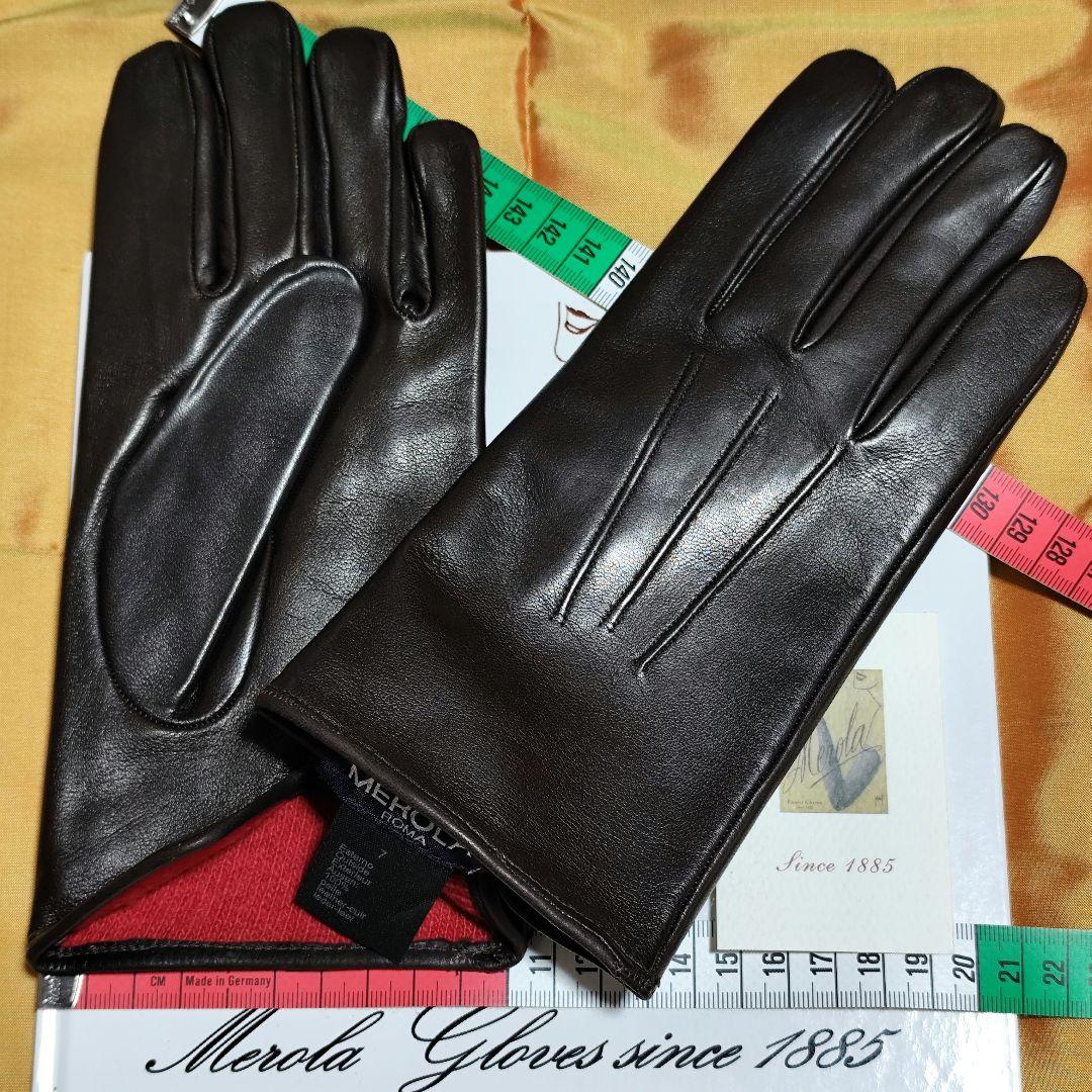 値下げ 円安前 メローラ ナッパ焦茶 カシミア赤 グローブ 革手袋 MEROLA