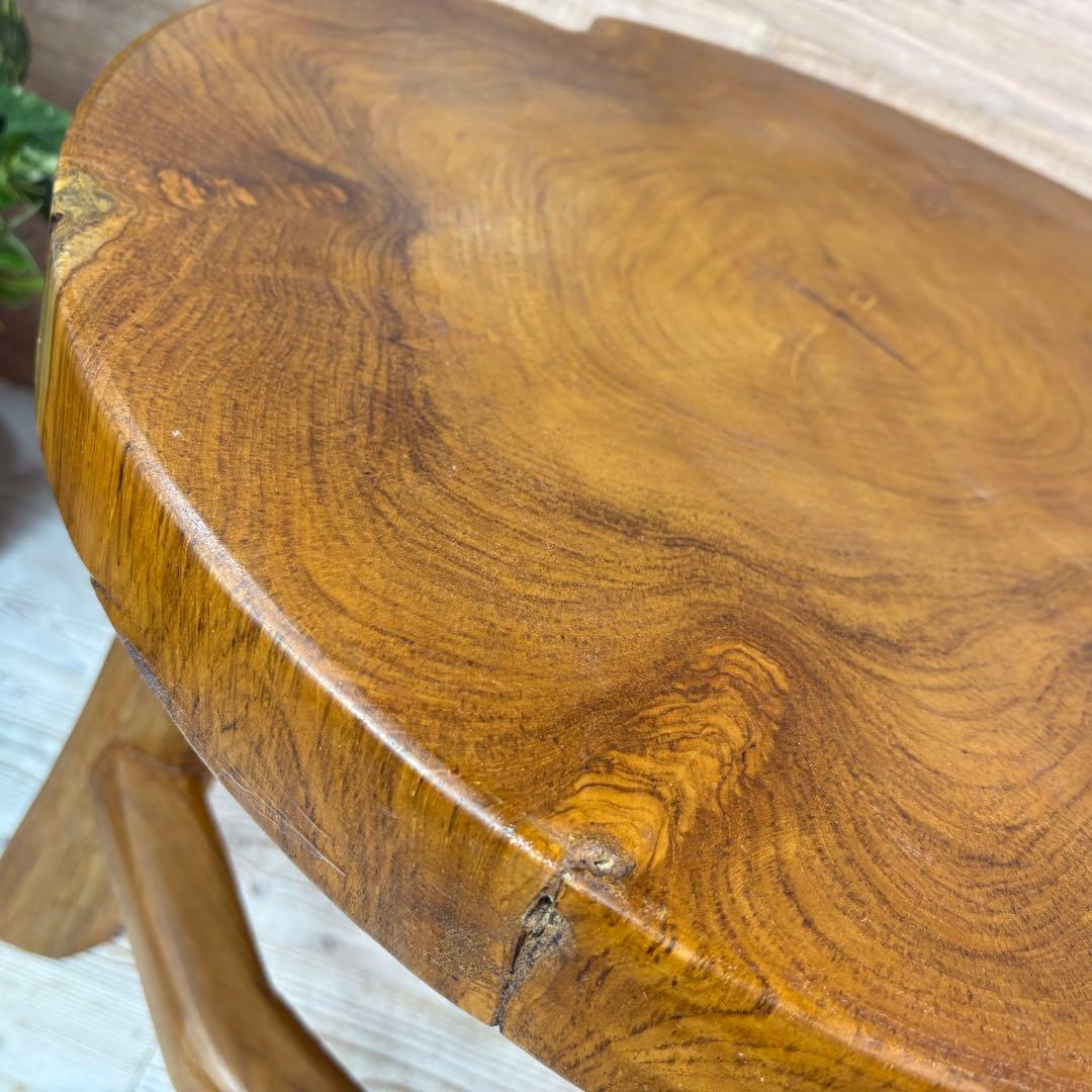 オールドチーク天然無垢材木製創作極太サイドテーブル L（直径54㎝）ウッド飾り台