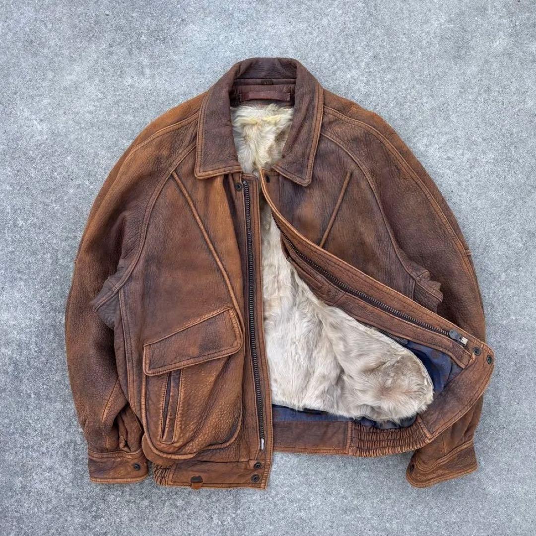 90'svintage レザーブルゾン ブラウン 短丈 ボアライナー アメカジ