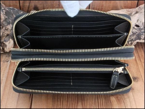 期間限定★ゴダン Wガルーシャエイ革 Wジッパー 取っ手付 長財布 8105BK