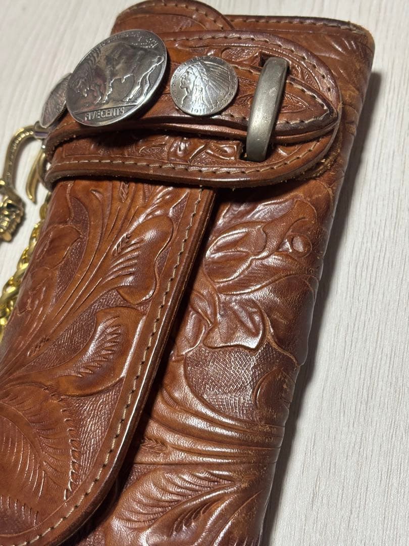 ALZUNI カービングレザー　バイカーウォレット　ウォレットチェーン