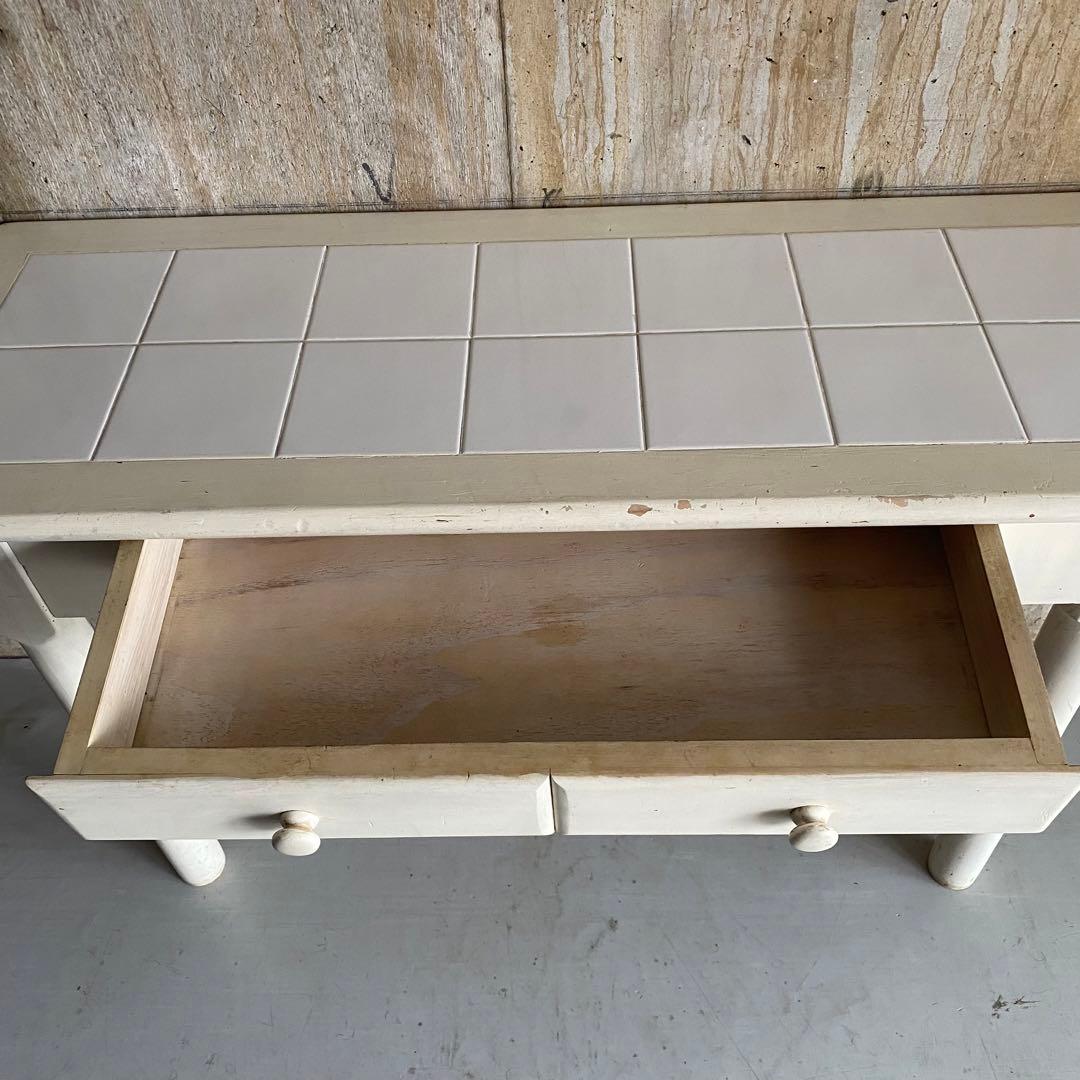 タイルトップ　コンソールテーブル　フレンチカントリー　シャビー　ヴィンテージ