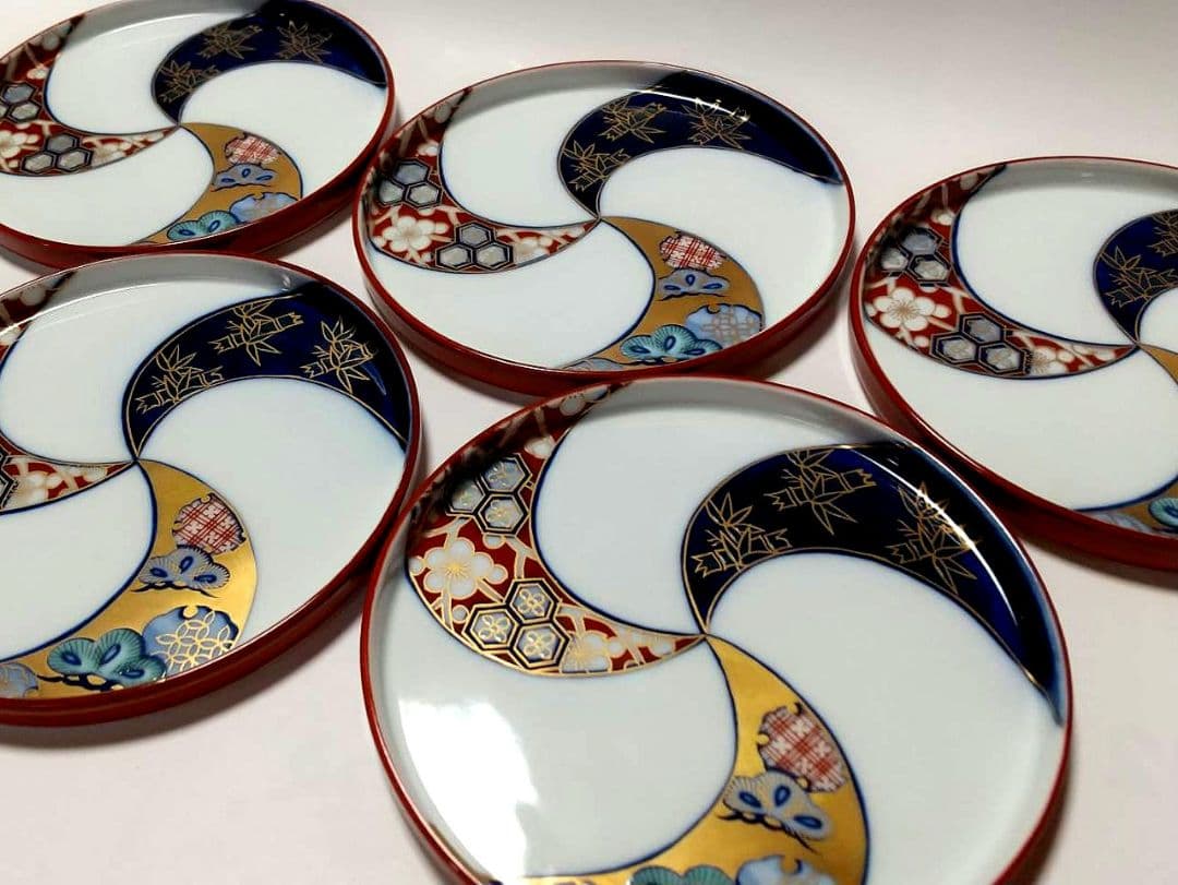 レア 深川製磁 染錦松竹梅 和皿揃 銘々皿 取皿 5枚組 未使用品