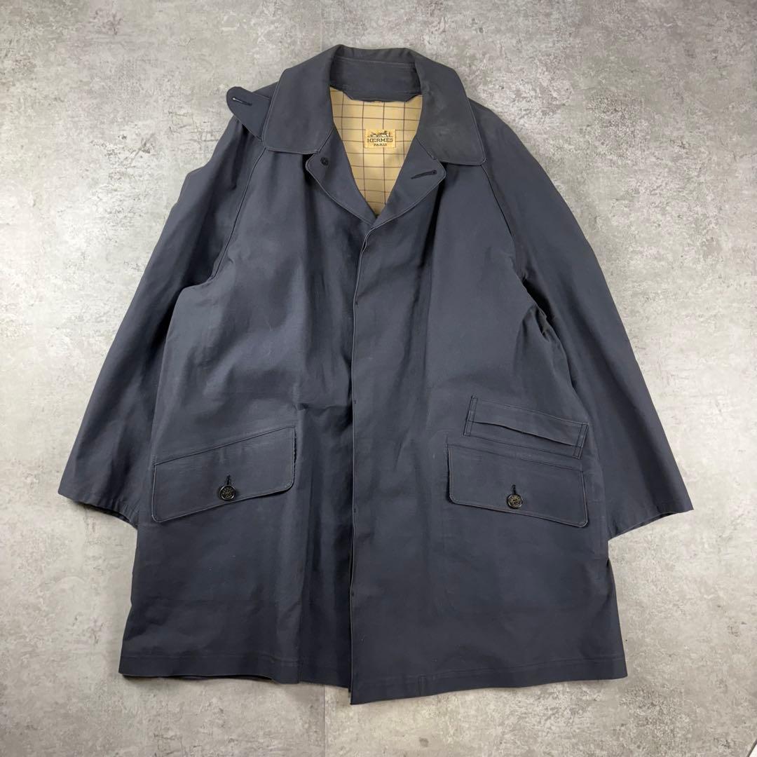 HERMES エルメス　ゴム引き　コート　チンストラップ　M 紺　バルマカーン
