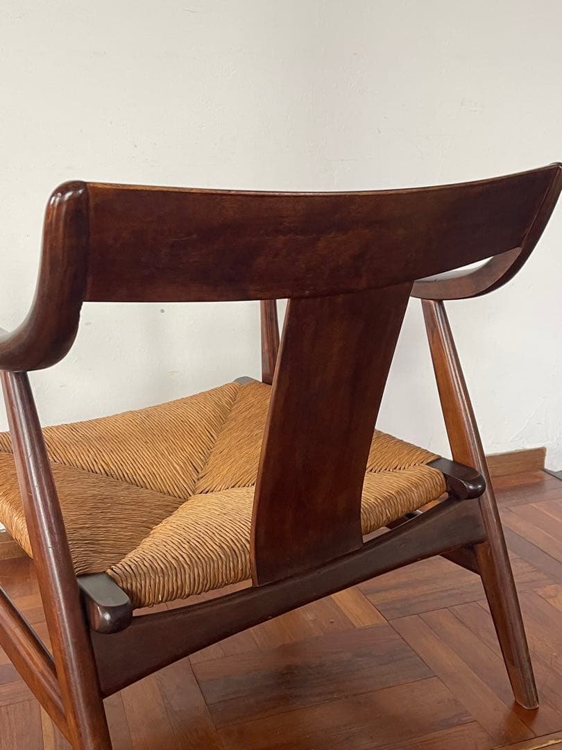松本民芸 家具 77型 曲肘 ラッシ アーム チェア 1