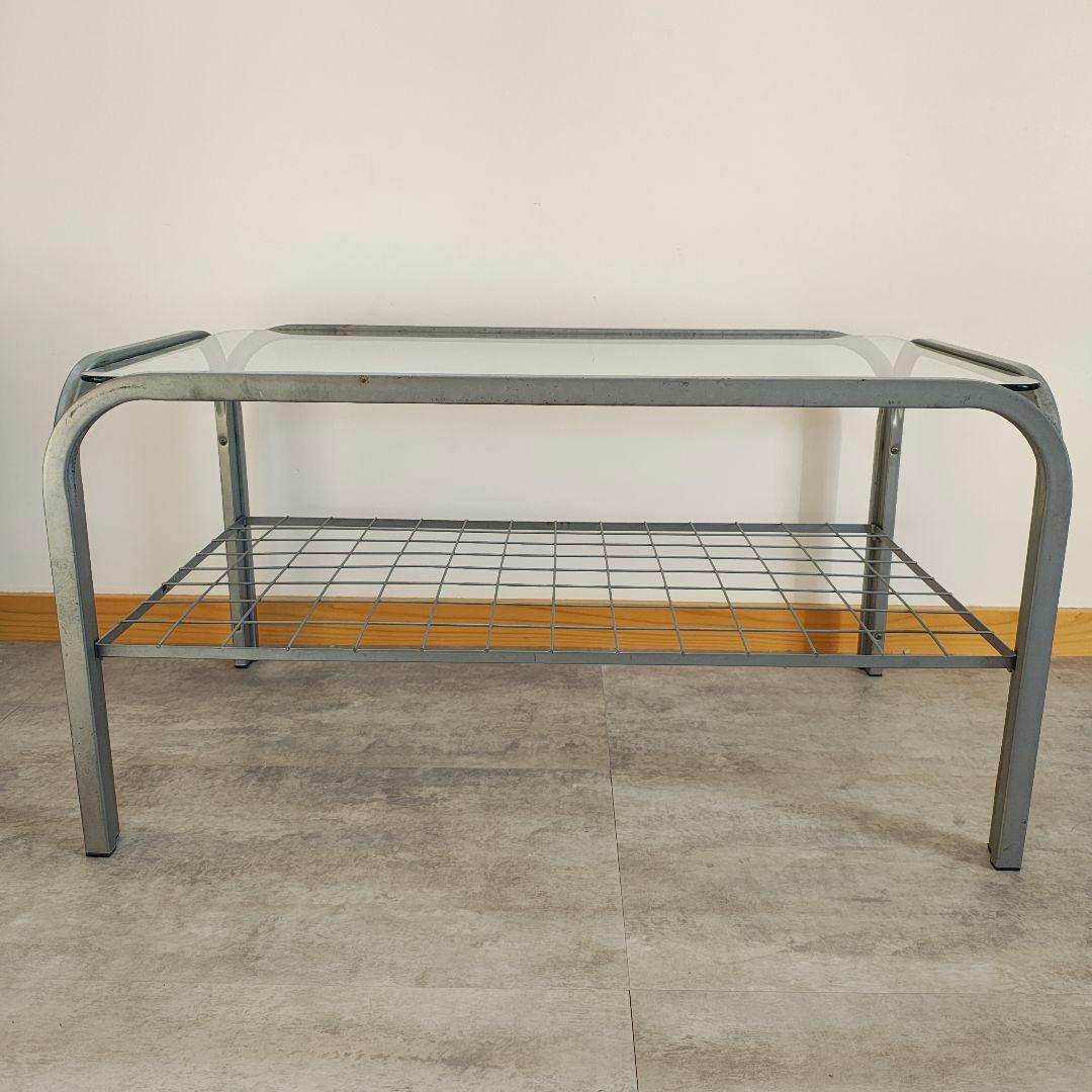 ミッドセンチュリー 昭和レトロ ガラステーブル ローテーブル アイアンフレーム