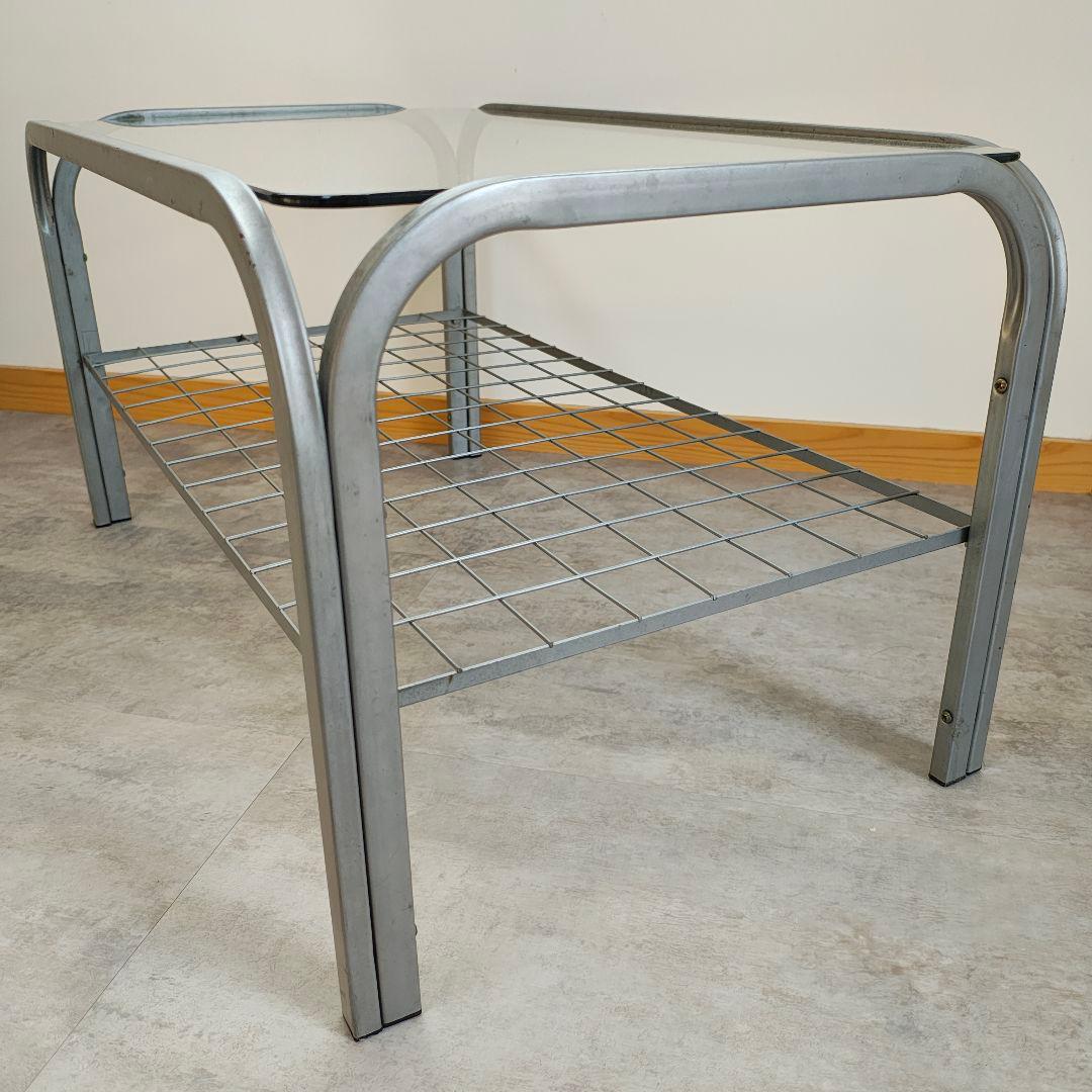 ミッドセンチュリー 昭和レトロ ガラステーブル ローテーブル アイアンフレーム