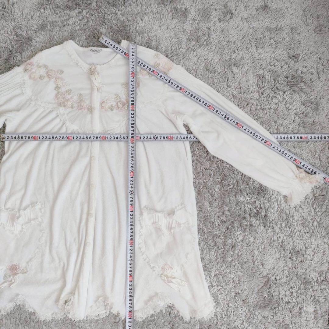 ヒスクローネ (15) 長袖 カーディガン レース 刺繍 パイル生地 ガーリー