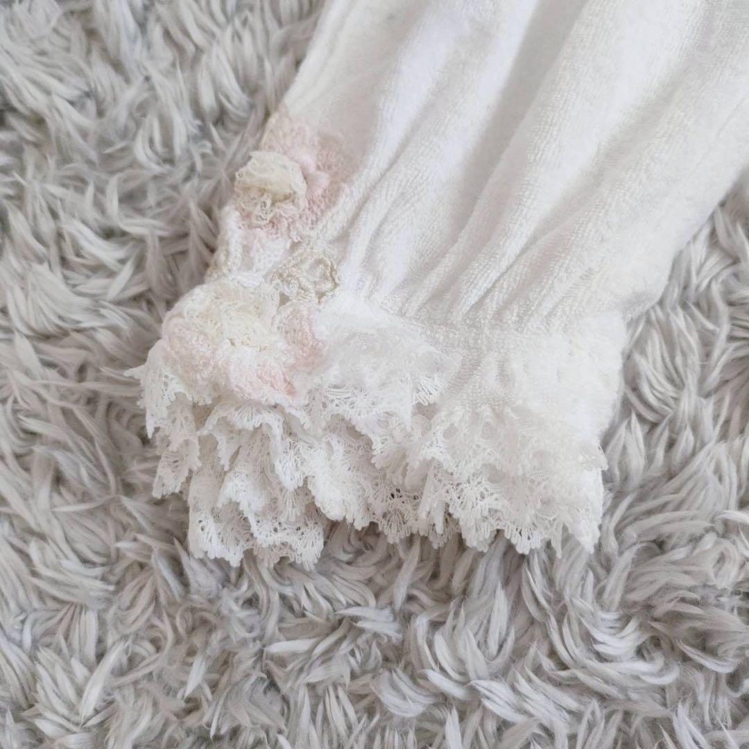 ヒスクローネ (15) 長袖 カーディガン レース 刺繍 パイル生地 ガーリー