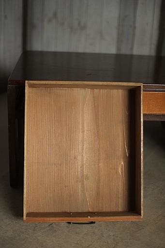古い木製の片袖机　引き出し5杯　ワークデスク　作業台　古家具　アンティーク家具