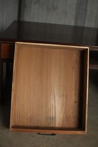 古い木製の片袖机　引き出し5杯　ワークデスク　作業台　古家具　アンティーク家具