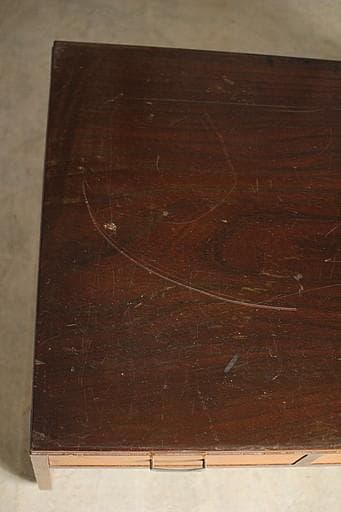 古い木製の片袖机　引き出し5杯　ワークデスク　作業台　古家具　アンティーク家具