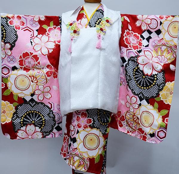 七五三 三歳 女児 正絹 被布 着物フルセット 陽気な天使 お仕立て無料