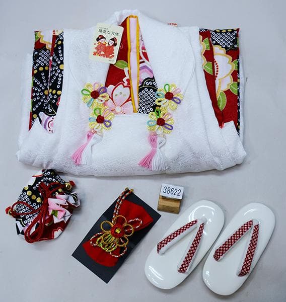 七五三 三歳 女児 正絹 被布 着物フルセット 陽気な天使 お仕立て無料