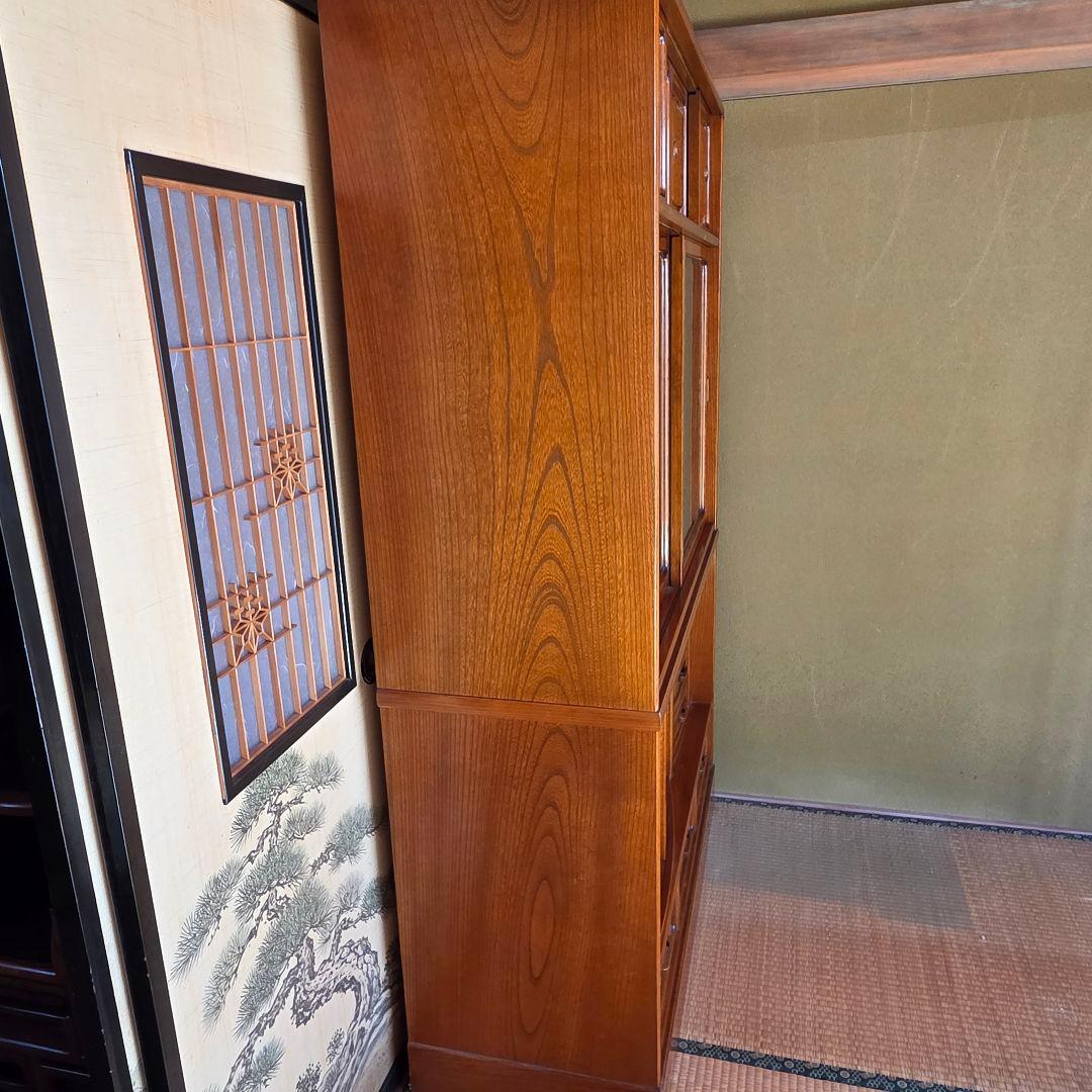 茶箪笥　欅　ケヤキ　和風収納棚 ガラス扉付き　アンティーク風　高さ約175㎝