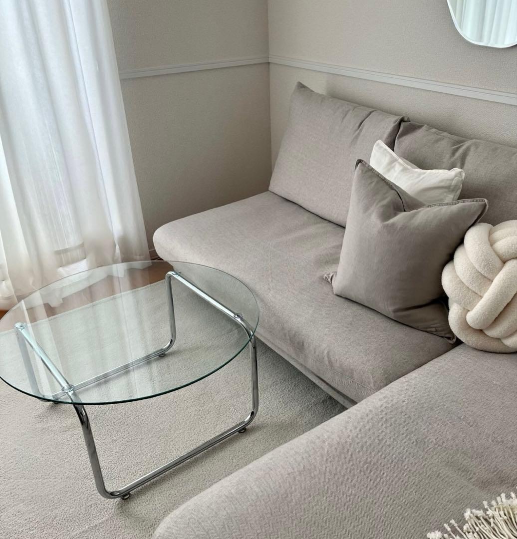 【smoo】ガラステーブル　ローテーブル　丸　円形　韓国