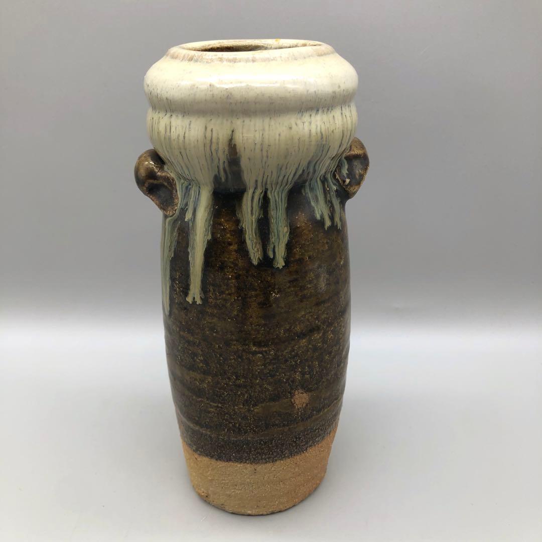 唐津焼朝鮮唐津花入耳付き双耳花瓶花生け華道茶道具ビンテージ伝統工芸骨董品