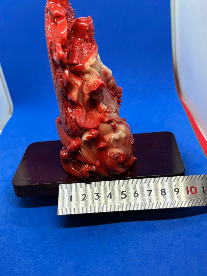 極美品 寿山石荔枝凍 忠義関公精雕置物台座付約15×8×6cm610g 5896