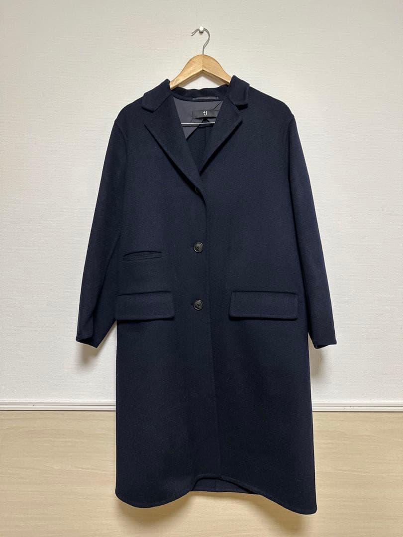 ＋J カシミヤブレンドチェスターロングコートL ネイビー